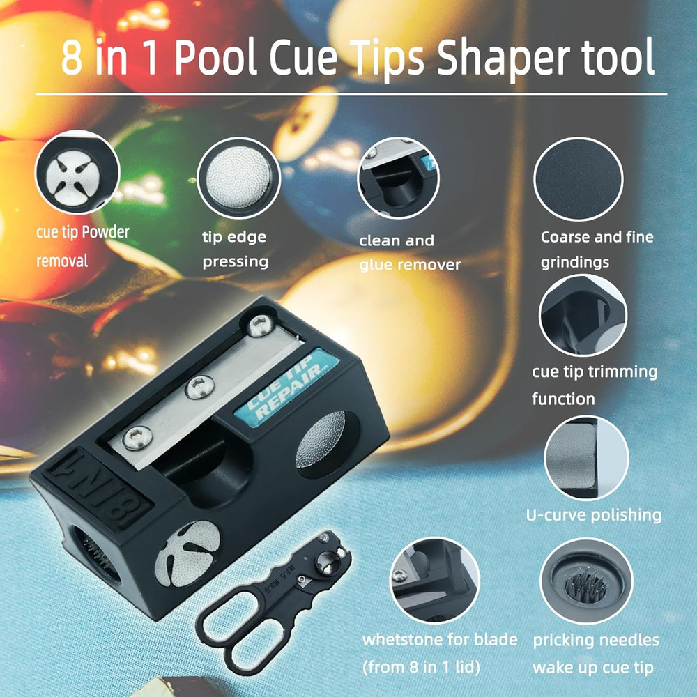 38-Piece Pool Cue Tips Replacement Kit with Shaper Tools and Accessories