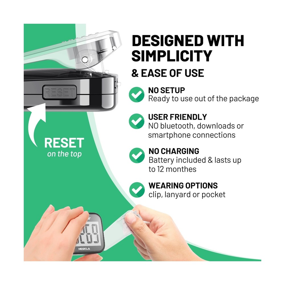 3D Pedometer for Walking, Simple Step Counter with Large Digital Display, Ste...