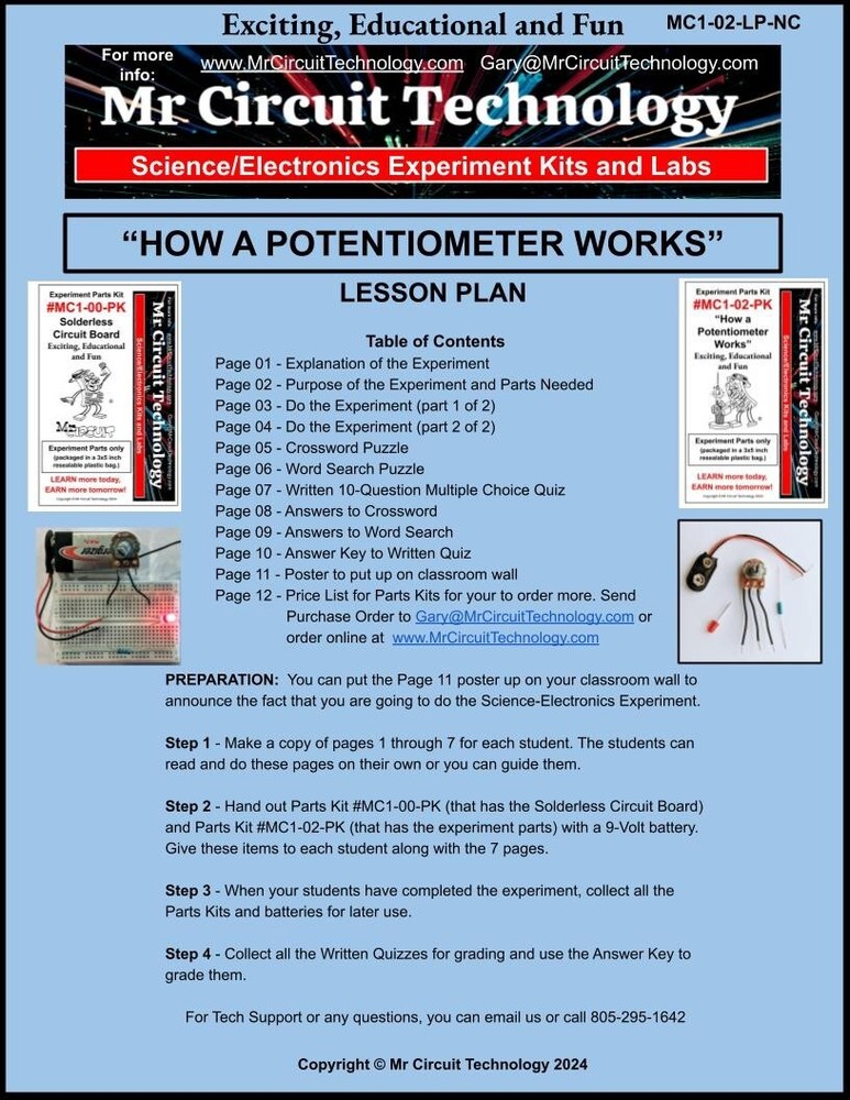 5th Grade- Lesson Plan #Exp02 "HOW A POTENTIOMETER WORKS" Science-Electronics
