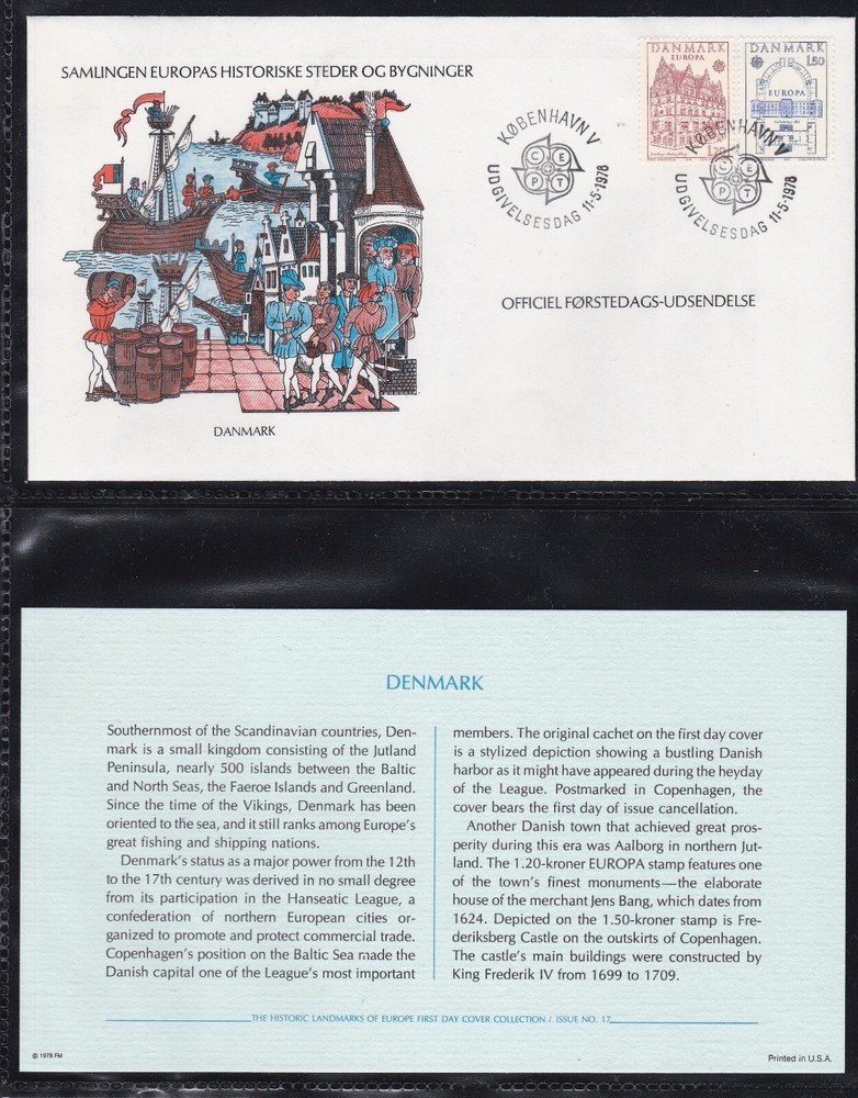 DENMARK 1978 FIRST DAY OVERSIZED COVER EUROPA ARCHITECTURE + CARD + CACHET