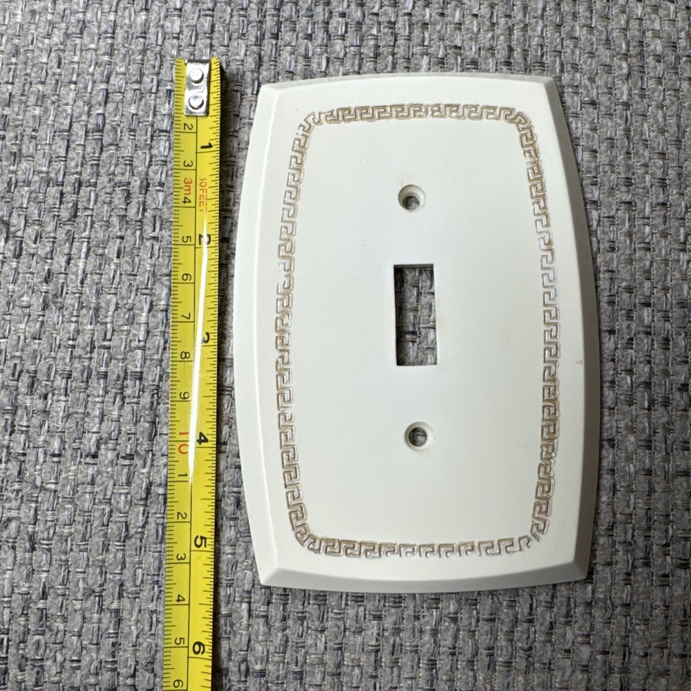 Vintage Switch Plate Cover Ivory With Gold Scroll Design Plastic Single Switch