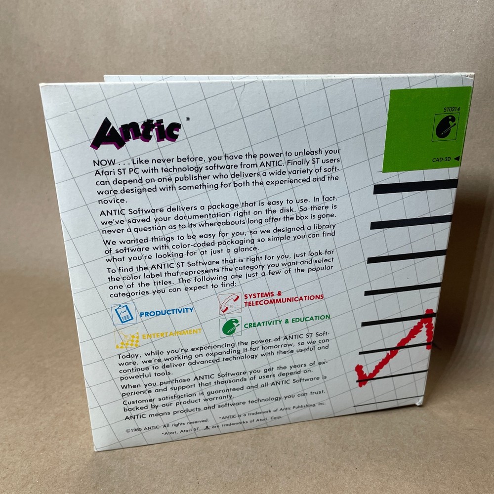 CAD-3D 1983 Atari ST Computer Antic 3.5" Disk vintage design imaging software