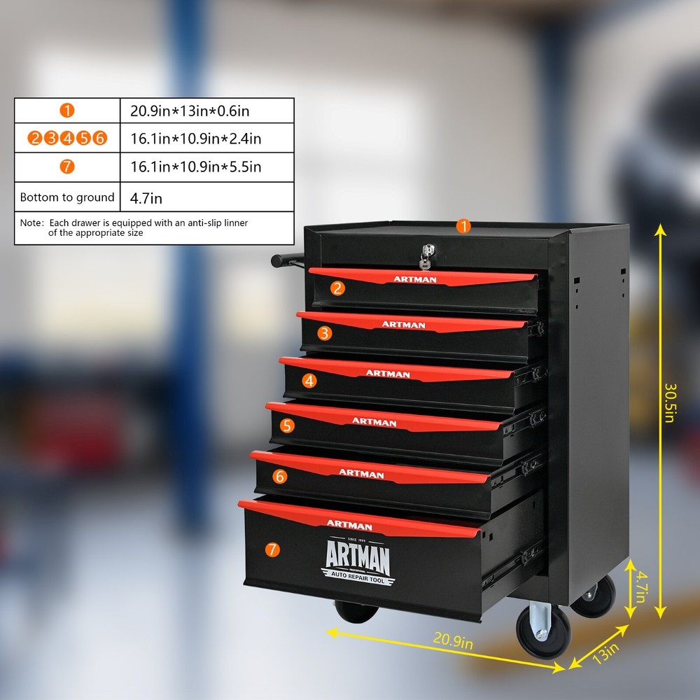 6 Drawer Rolling Tool Box Hardware Storage with Lock for Garage Workshop, DIY
