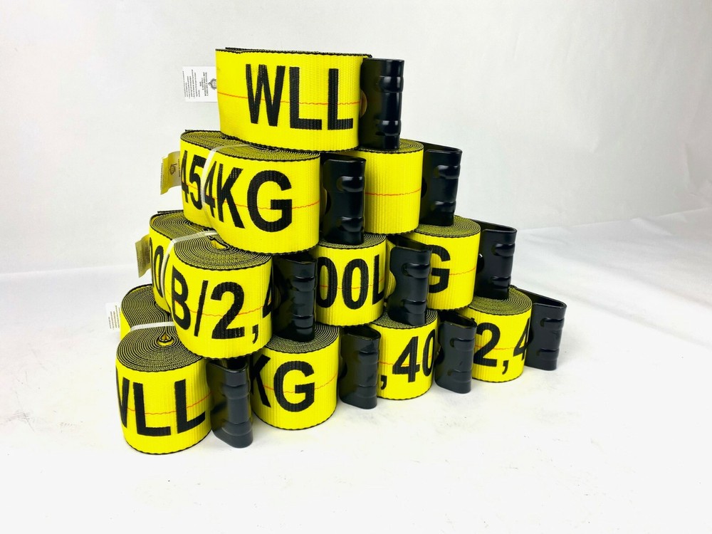 10 Pack  4" x 30' Winch Strap with Flat Hook - 5400lbs WLL Flatbed Tie Down