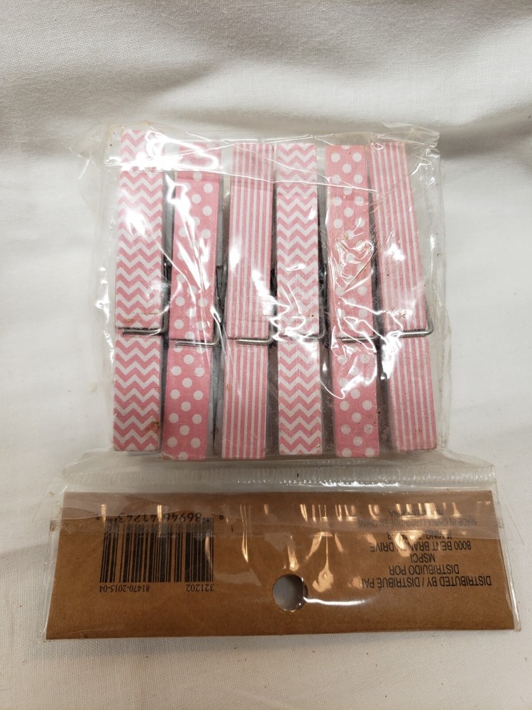 Pink Patterned Clothes Pins Set of 12