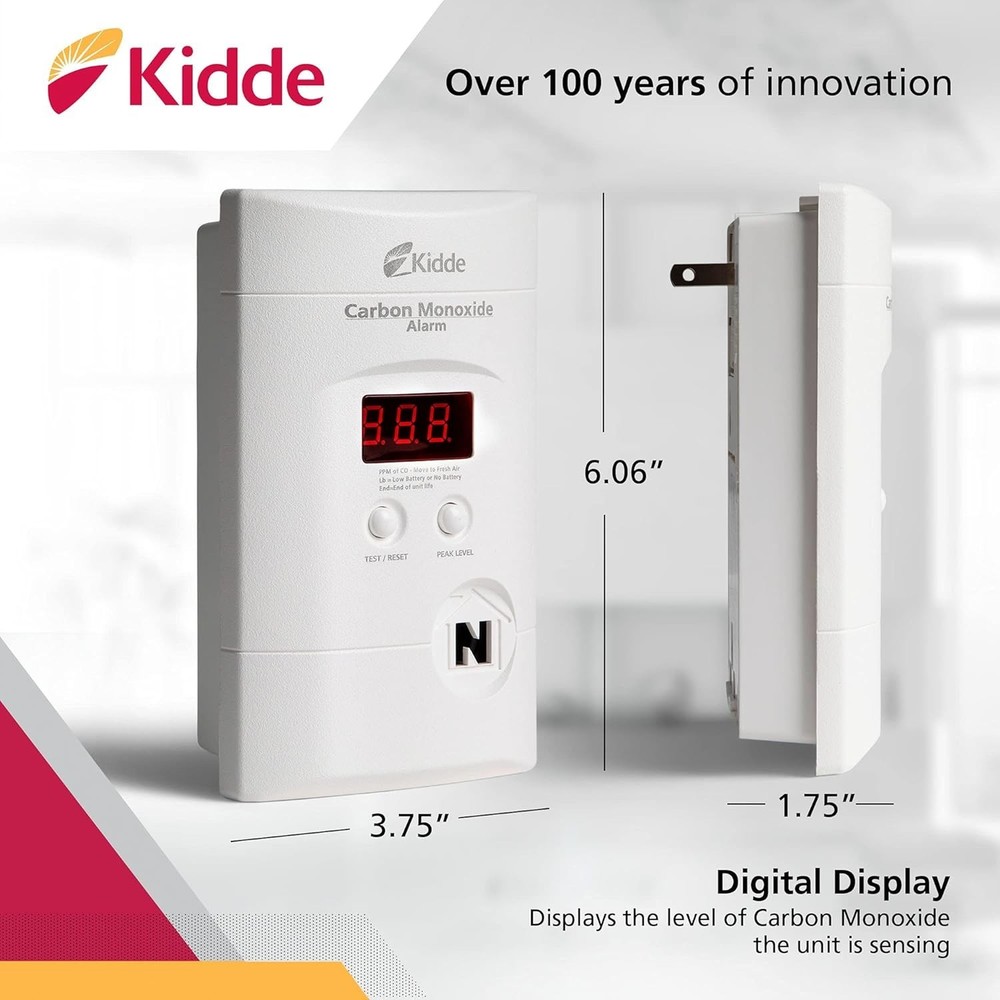 (2 PACK) Kidde Plug-In Carbon Monoxide Detector Alarm with Battery Backup