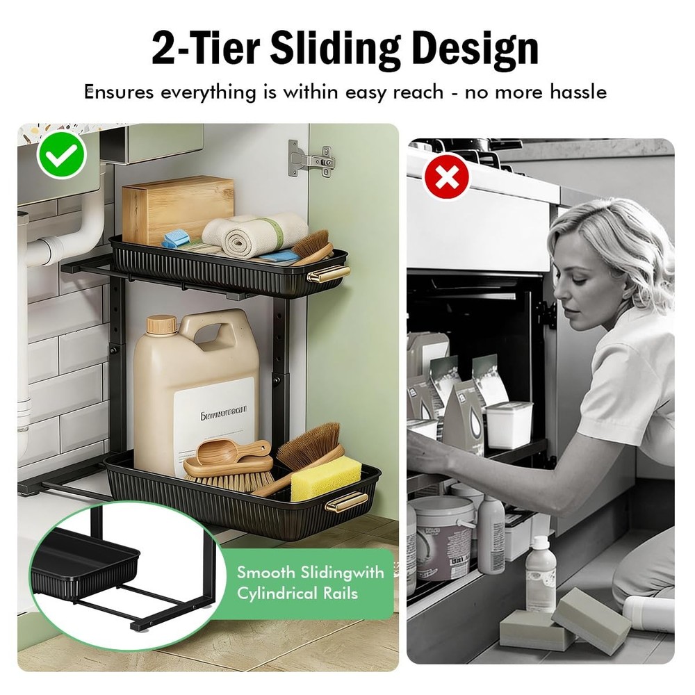 ARSTPEOE Under Sink Organizer - 2 Packs Multi-Purpose Pull-Out Storage Organi...