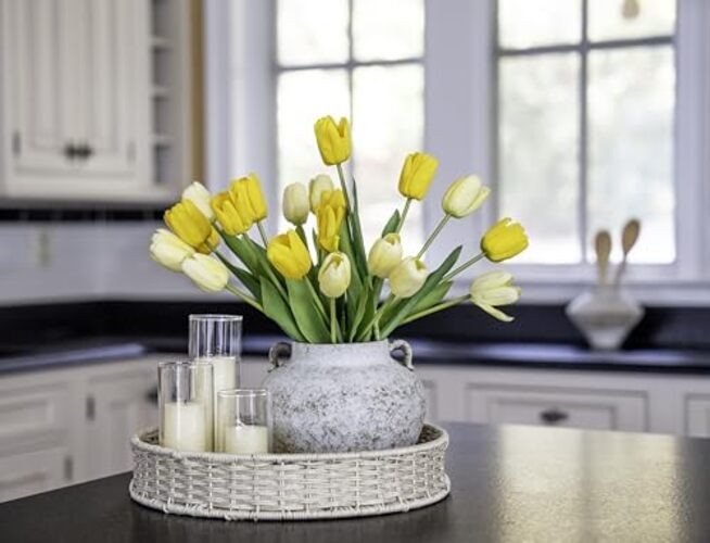 Rustic Farmhouse Textured Ceramic Vase with Two Handles, Short Rustic White