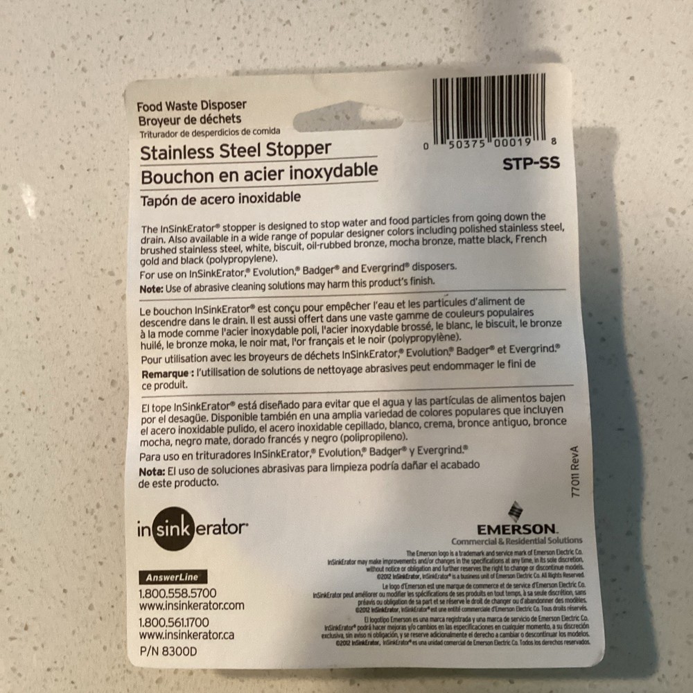 InSinkErator Stainless Steel Stopper for Evolution Badger Evergrind