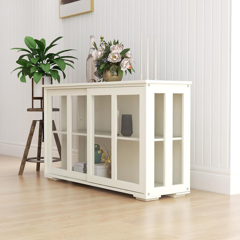 Kitchen Storage Stand Cupboard With Glass Door White