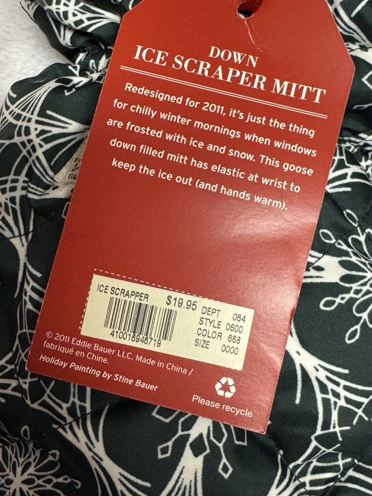 Eddie Bauer Down Ice Scraper Mitt With Scraper Insert