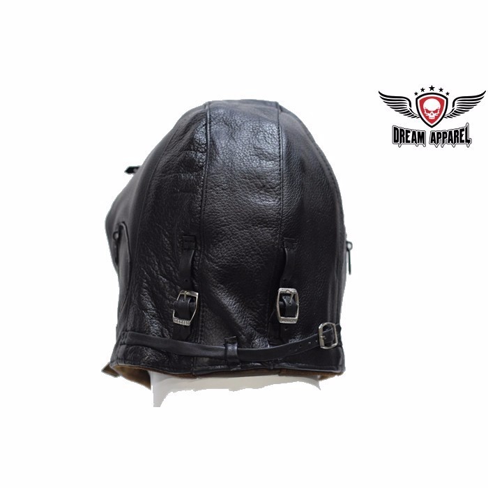Black Leather Aviator Cap - free shipping