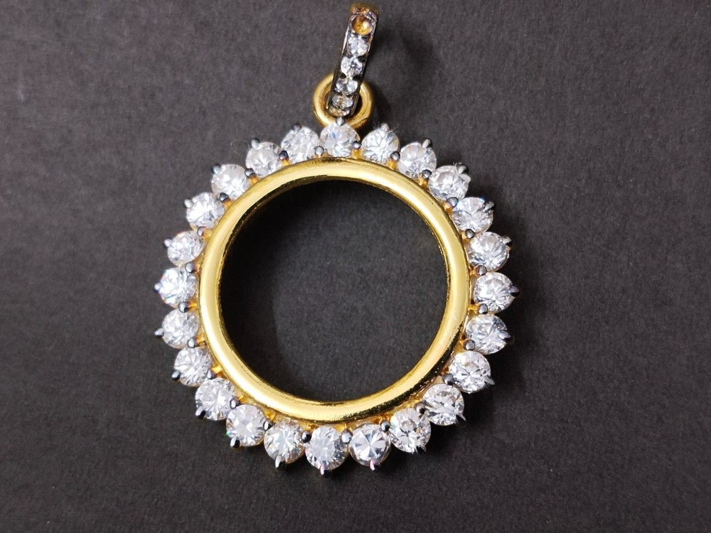 White CZ Sterling Silver Coin Connector - Handmade Bezel Pendant