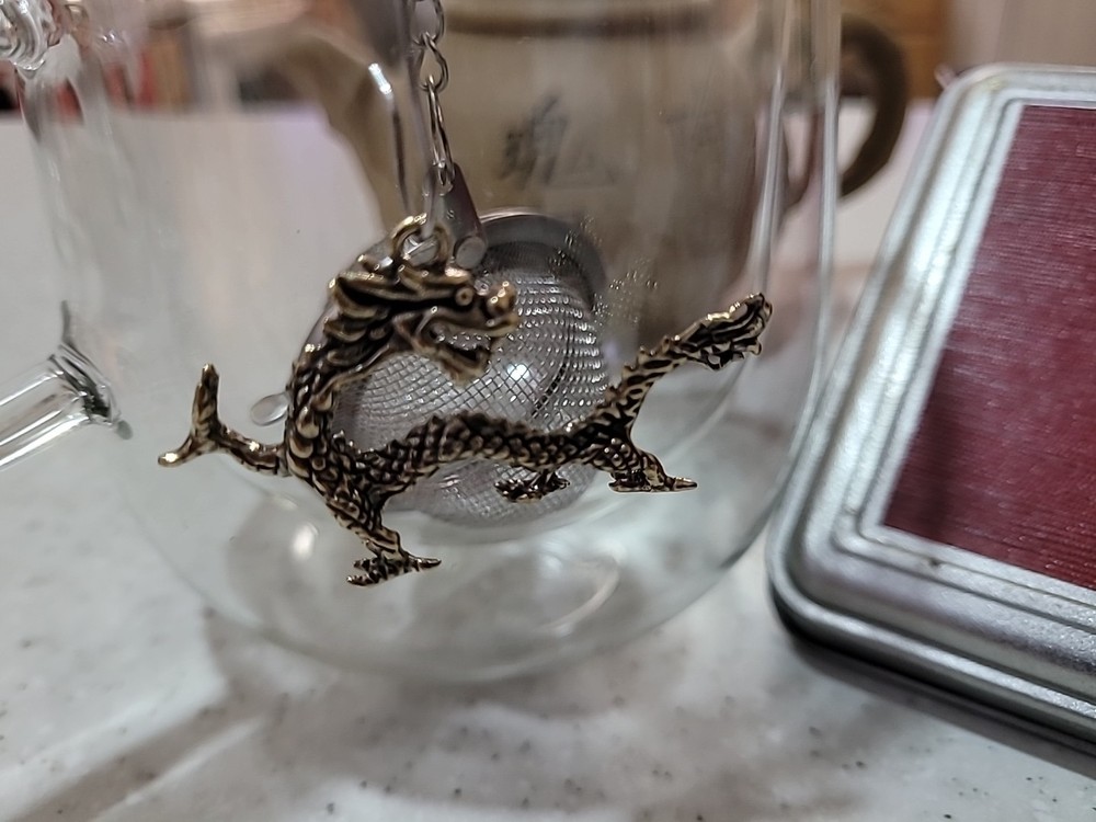 1 X Stainless Steel Mesh Tea Infuser Diffuser Strainer Steeper W/brass Dragon
