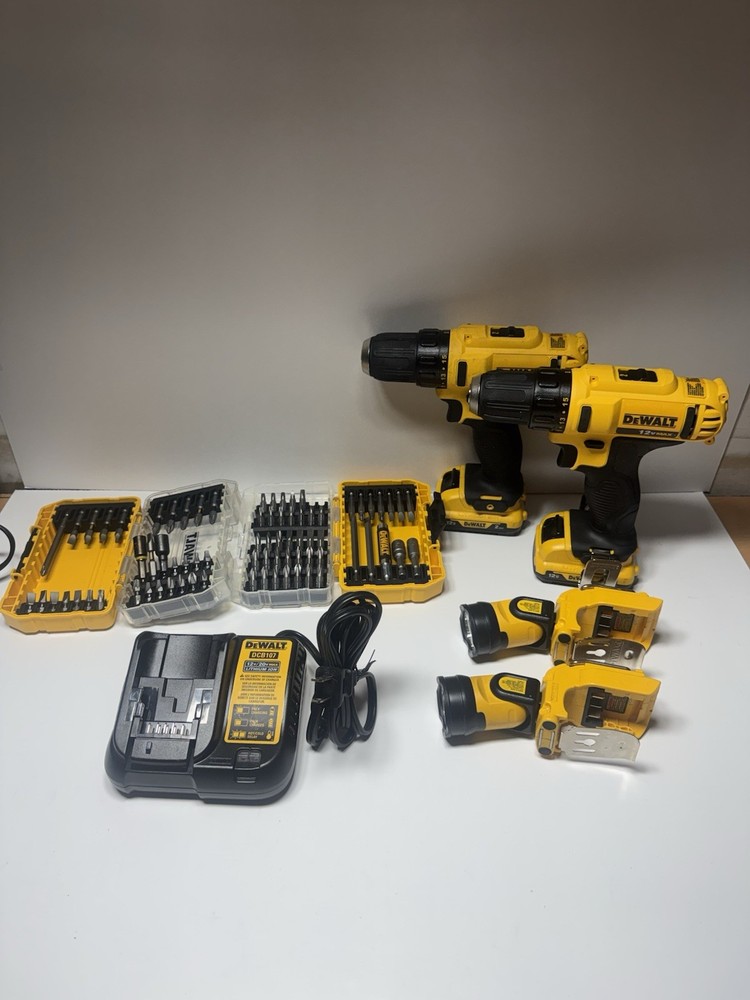 DeWALT 12V Max Drill Driver Set 2 Tools Batteries Charger Bits + Bag