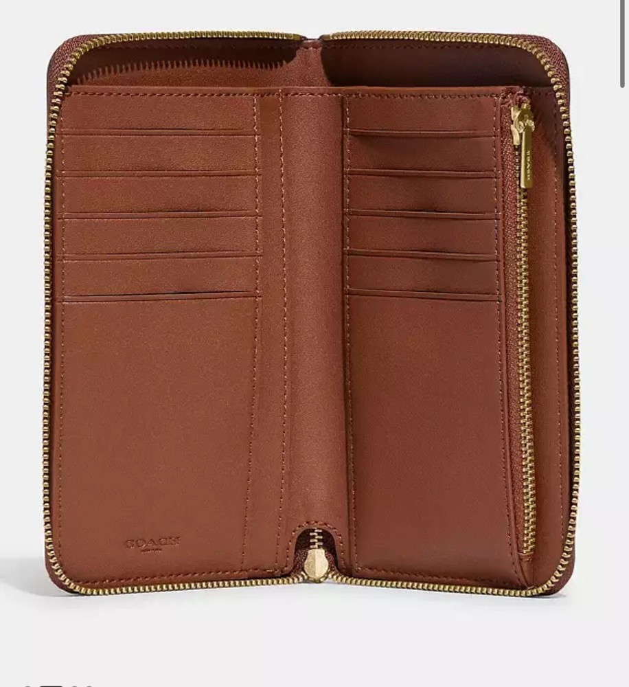 Coach CH806 Medium Zip Around Refined Leather Wallet Brass/ 1941 Saddle