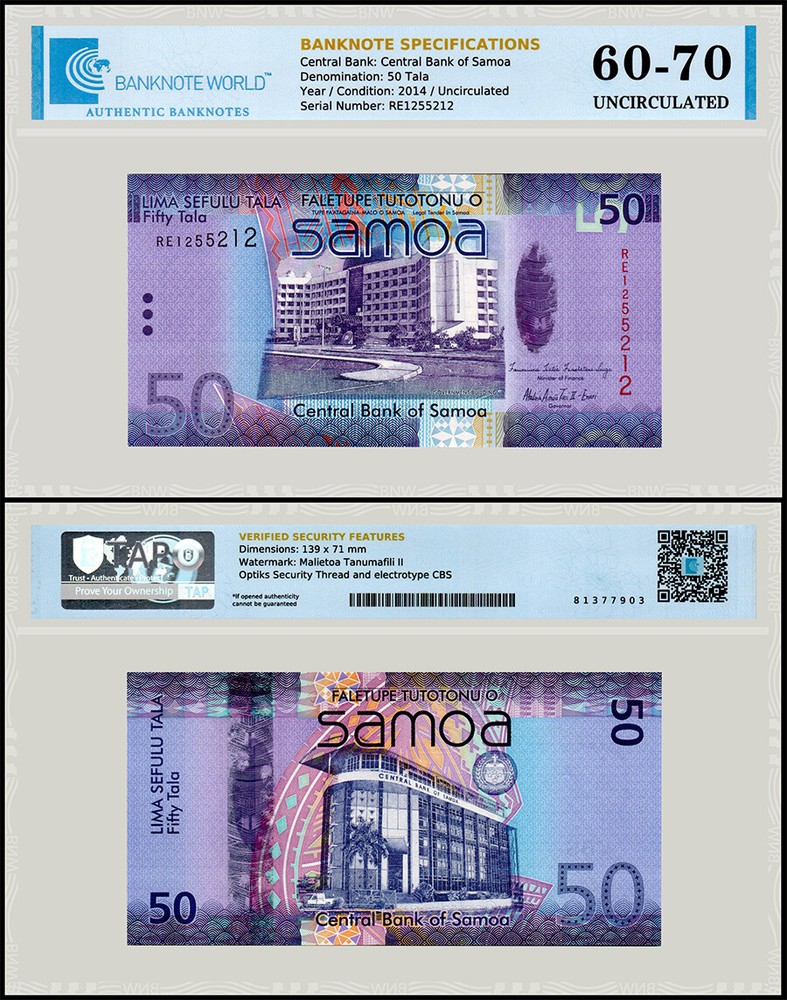 Samoa 50 Tala, 2014 ND, P-41b, UNC, Authenticated Banknote