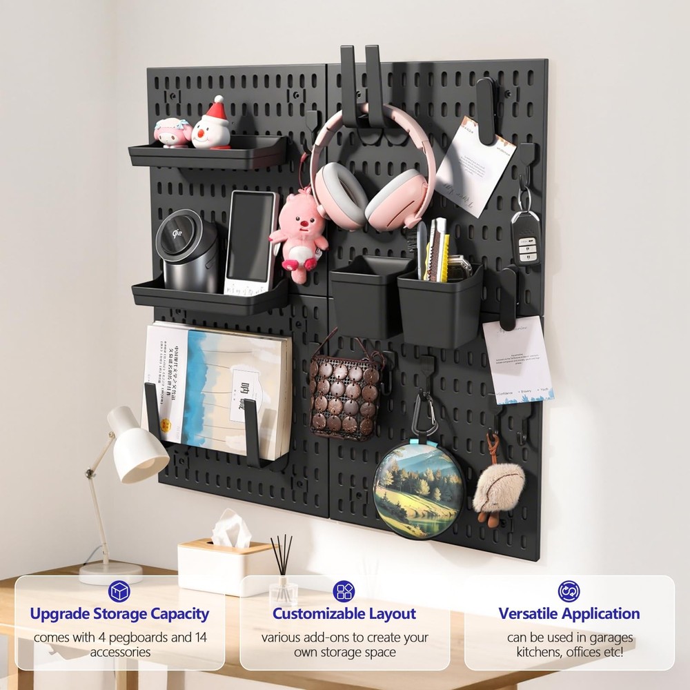 Pegboard Combination Kit, Modular White Pegboard Wall Organizer with 4 Pegboa...