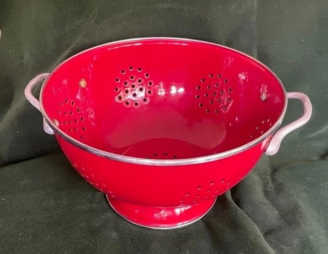 Vintage Red Enamel Colander