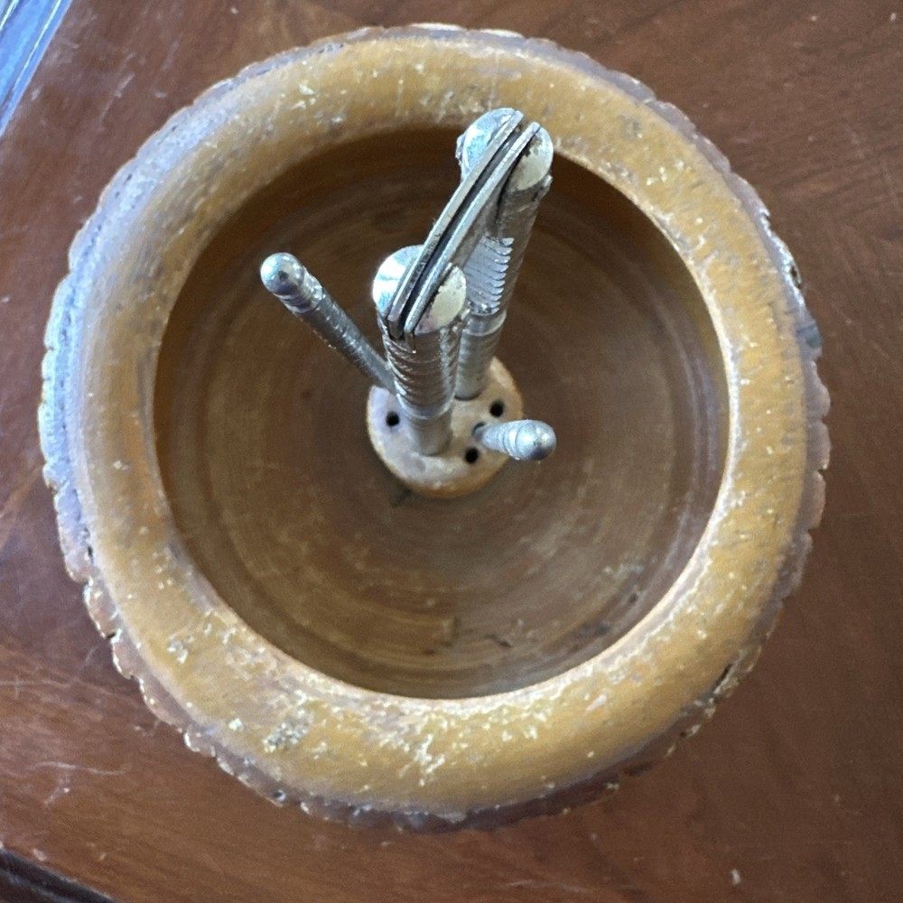 vintage rustic wood nut bowl w/nutcracker 3 picks