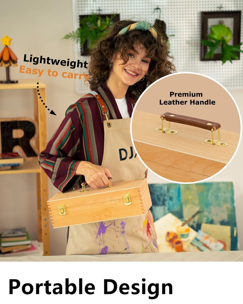 DJAR Multi-Function Artist Tool Box with Locking Clasps, Removable Tray Woode...