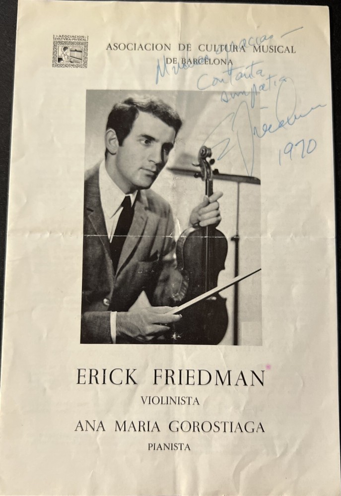 SIGNED Erick Friedman Barcelona Concert Program 1970 COA JSA VG Condition