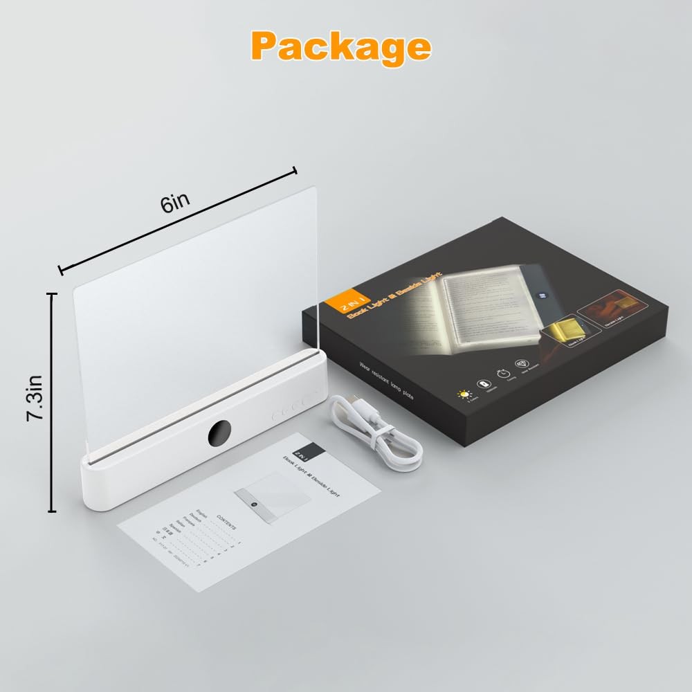 Book Light, Rechargeable Clear LED Flat Reading Light with 3 Colors & Timer, ...