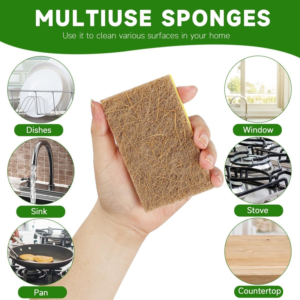 Rasket 10 Pack Biodegradable Natural Sponges Kitchen - Compostable Cellulose ...