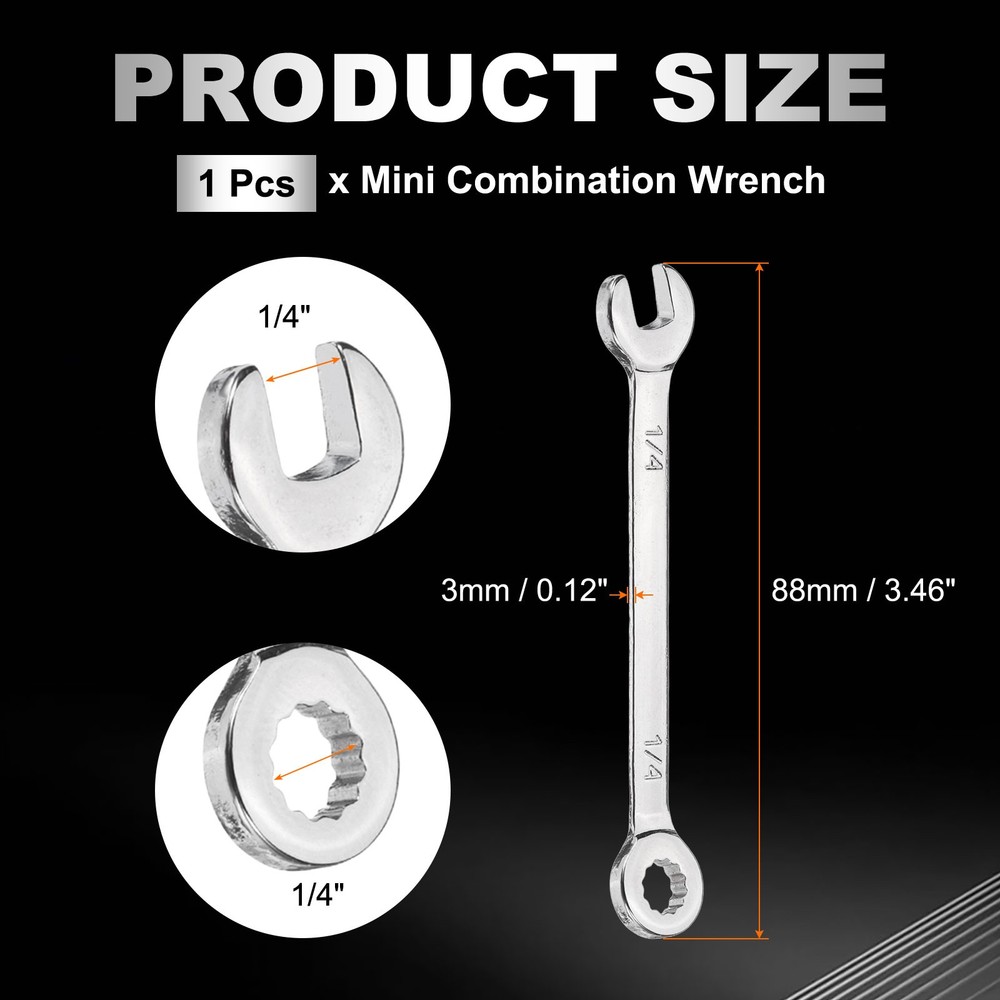 Mini Combination Wrench 1/4" 12-Point End 15 Degree Offset Open End
