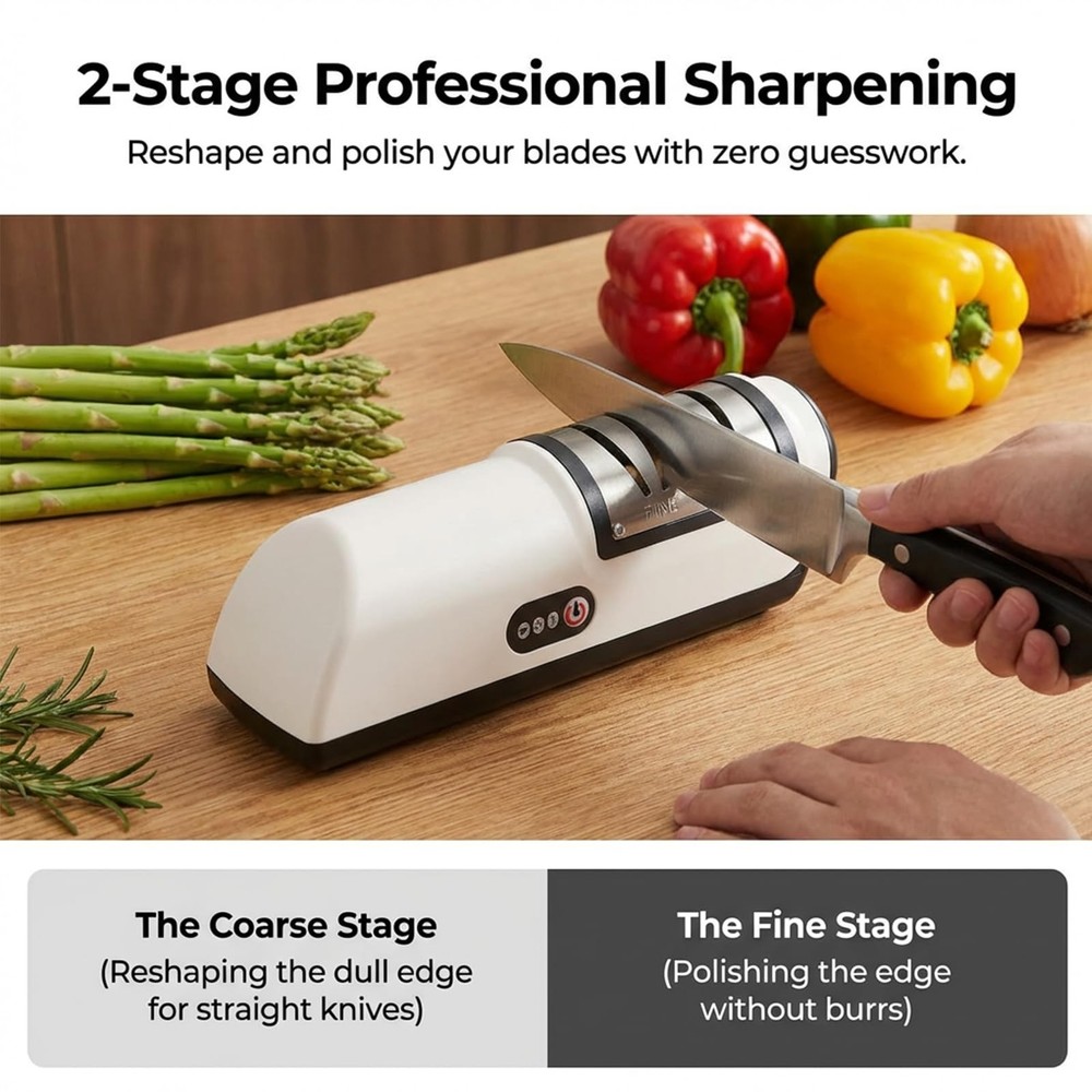 Professional Electric Knife Sharpener, 2-Stage Precision Sharpening System (F...