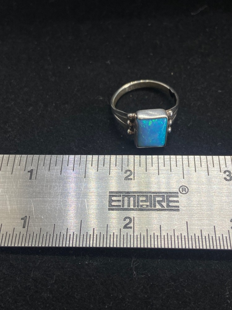 Native American Navajo square blue fire opal Sterling Silver Ring Size 7