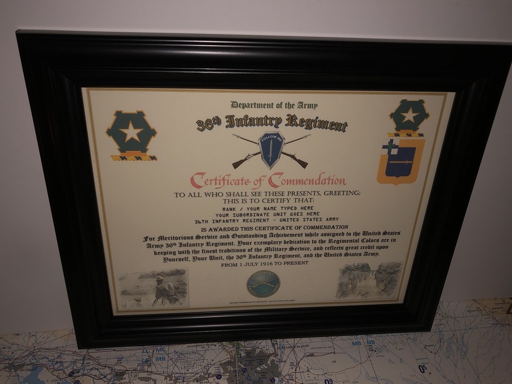 36TH INFANTRY REGIMENT / COMMEMORATIVE - CERTIFICATE OF COMMENDATION
