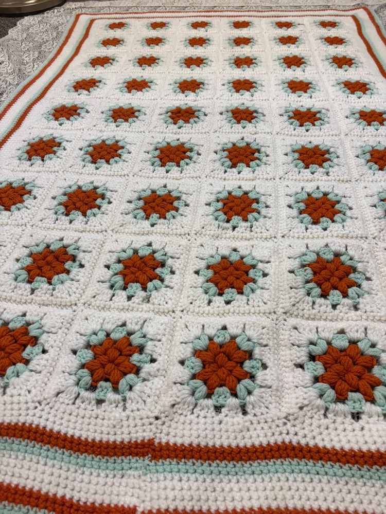 Handmade Granny square afghan crocheted blanket