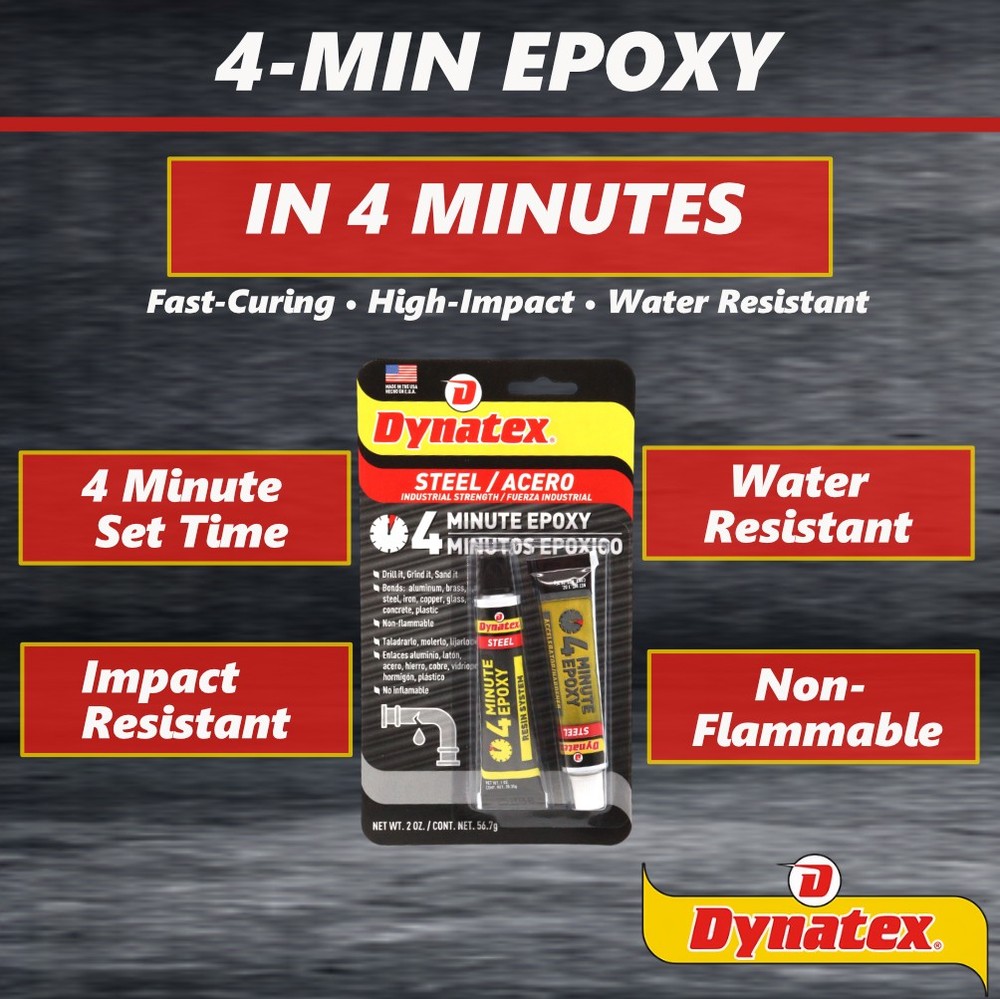 Dynatex 4 Min Steel Epoxy 2 oz - Fast Set Drillable (10-Pack)