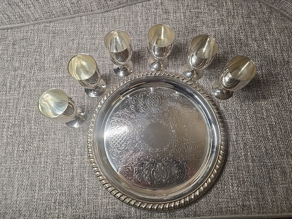 Leonard Silverplate Tray and Goblets Set