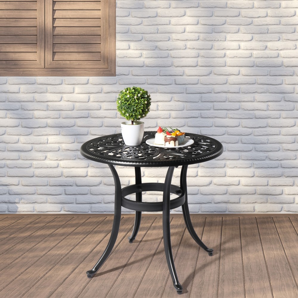Cast Aluminum Round Table Patio End Table Side Table Bar Table White/Black