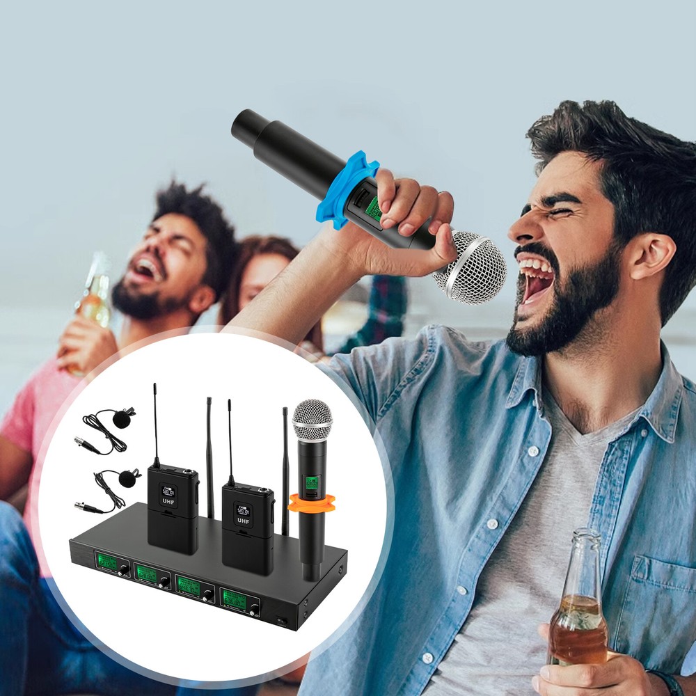 6-8 H Rectangular Cordless Wireless Microphone System 4 Channels for Conference