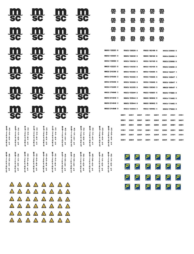 HO Scale 20' Container Decals. " MSC "