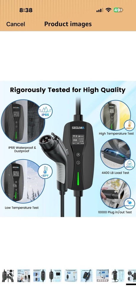 Level 1/2 EV Charger, 16Amp Adjustable Current Wi-Fi/App Control, UL