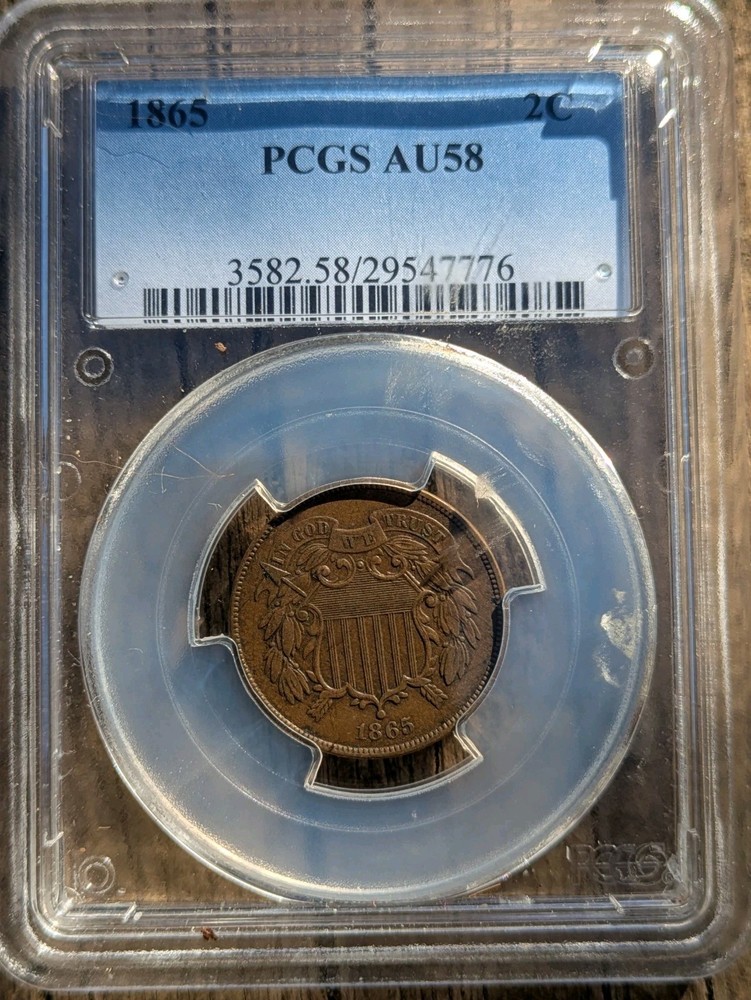 1865 2 cent, PCGS AU58 Chocolate Brown