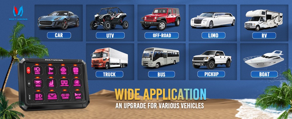 MICTUNING P1s RGB 12 Gang Switch Panel Wireless App Control Circuit Relay System