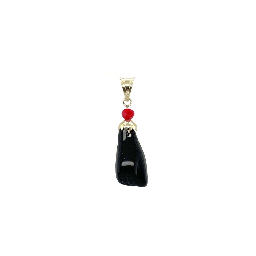 14K Solid Gold Black Azabache Hand Pendant