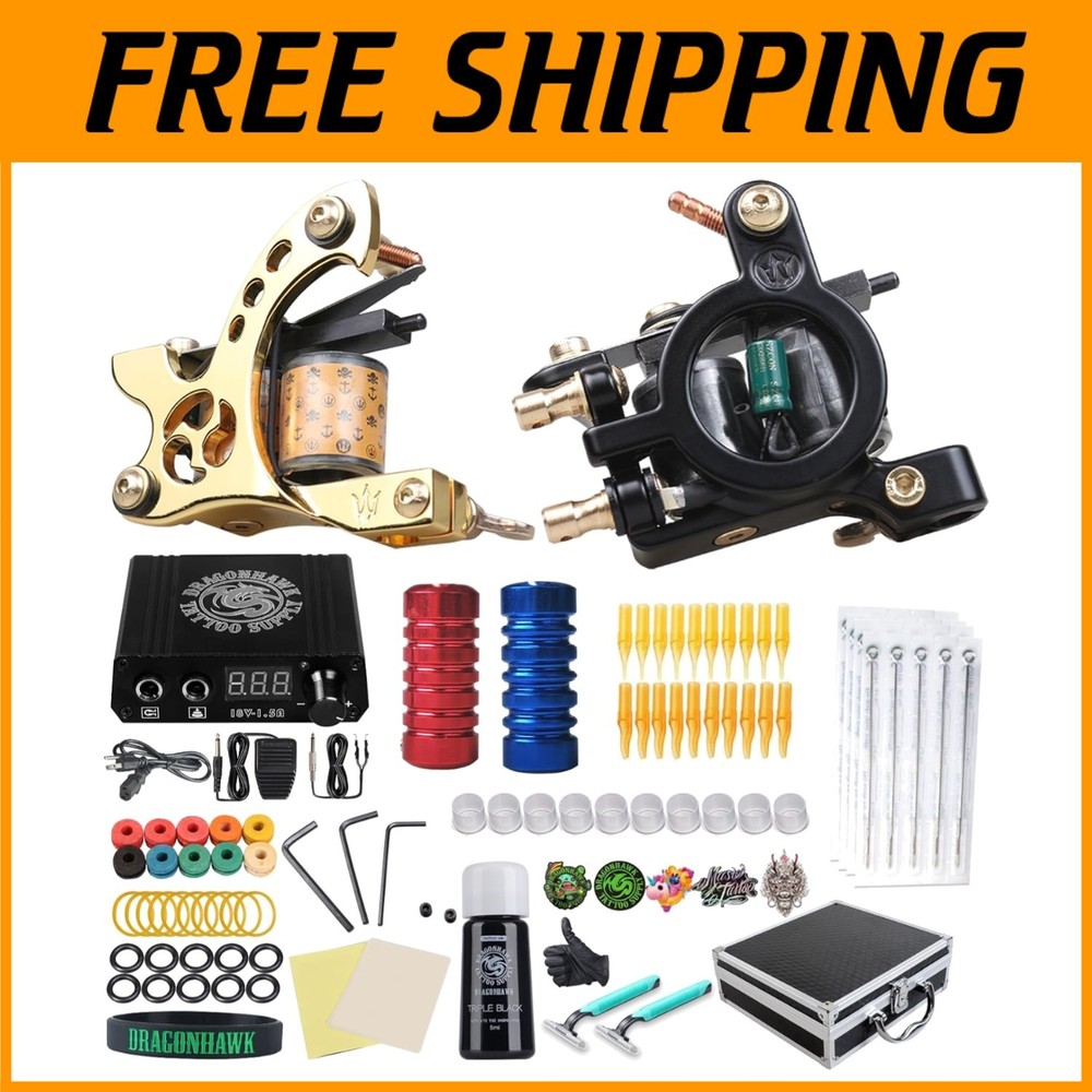 Pro Tattoo Kit: 2 Machines, Power Supply, Inks, Needles