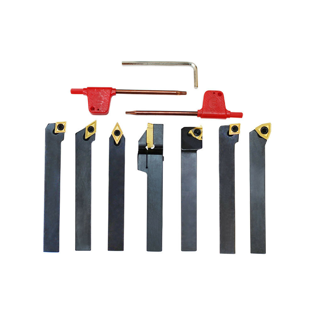 Carbide Indexable Turning Tool 3/8" 7 pc Lathe Tool Bit Set Thread Insert+Holder