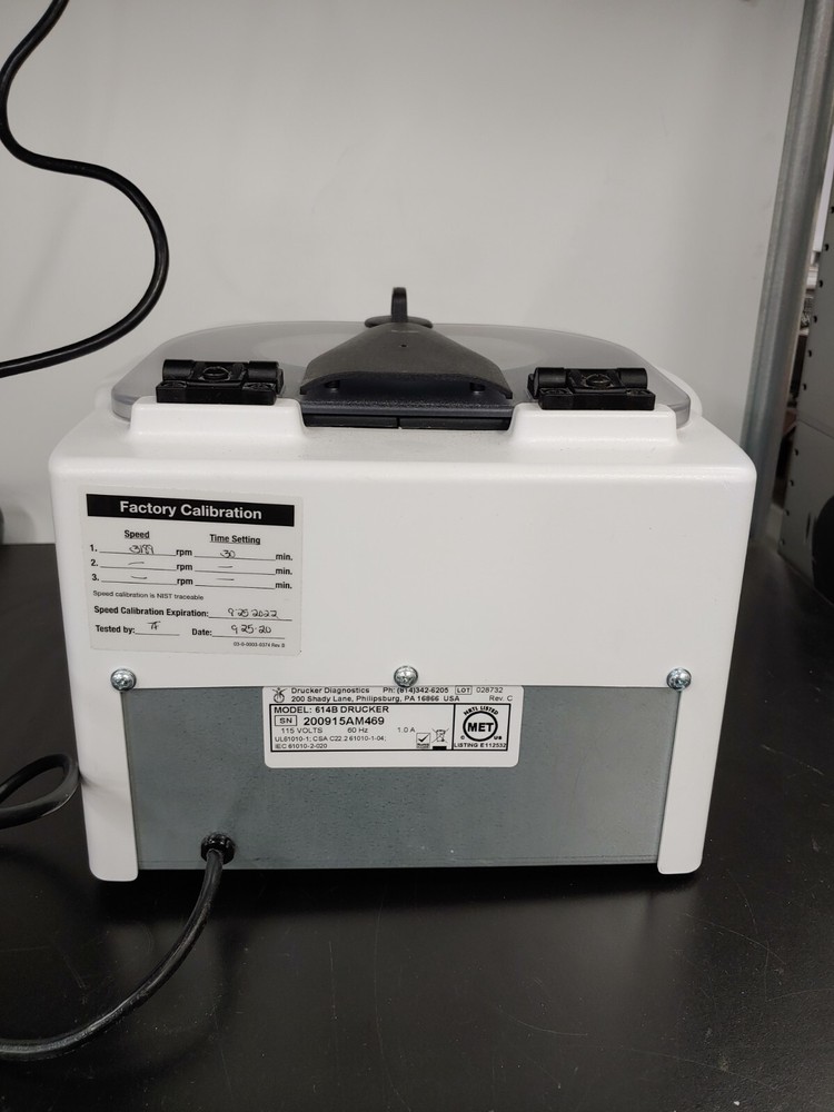 DRUCKER DIAGNOSTICS 614B Fixed Angle Single-Speed Centrifuge