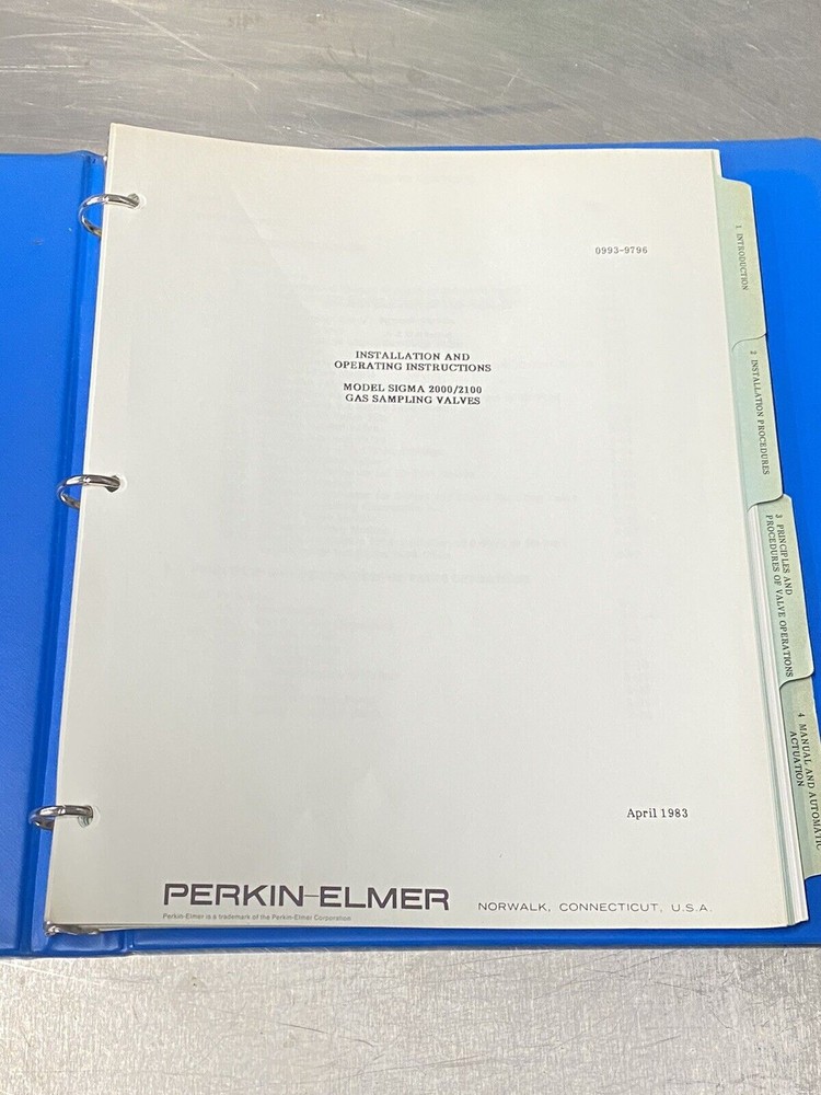 Perkin Elmer PE Sigma 2000/2100 Gas Sampling Valves - Users Guide / Manual