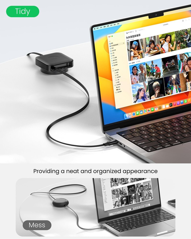 Fasgear Retractable USB C Cable Desk Mount 2 Pack - 6.6ft, 2 Black