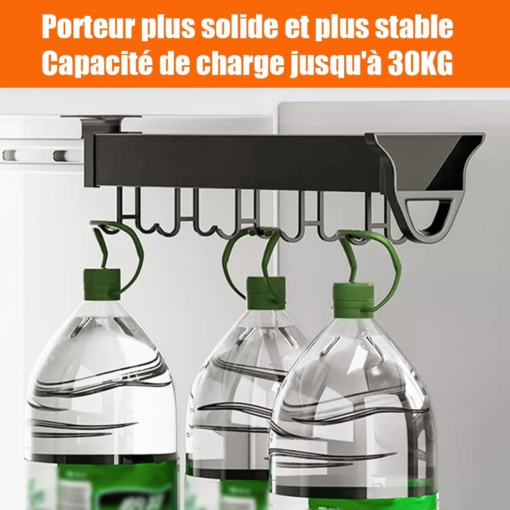 Pull Out Pot Rack, 22" Pull Out Pots and Pans Organizer with 16 Hook, Aluminu...