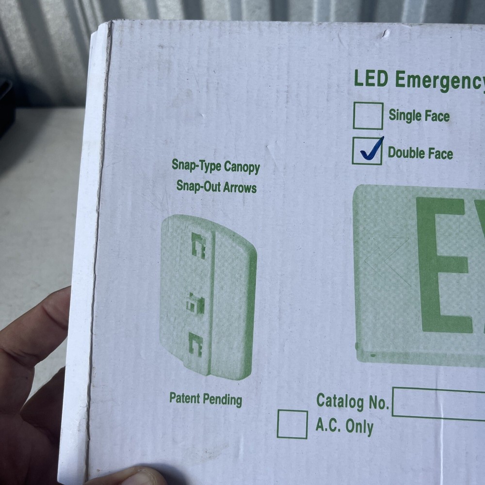 LED EMERGENCY EXIT LIGHT FIXTURE - DOUBLE FACE - RED LETTERING - NEW