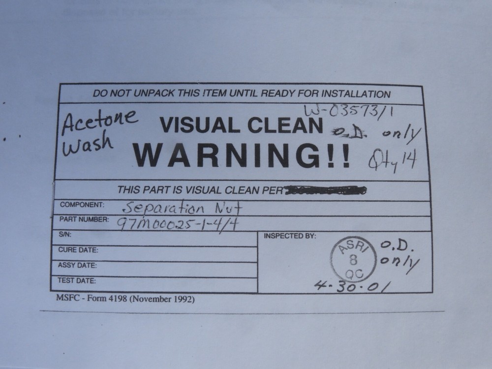 Space Shuttle SRB Main Parachute Bolt also for X-38 Deorbit Propulsion Stage